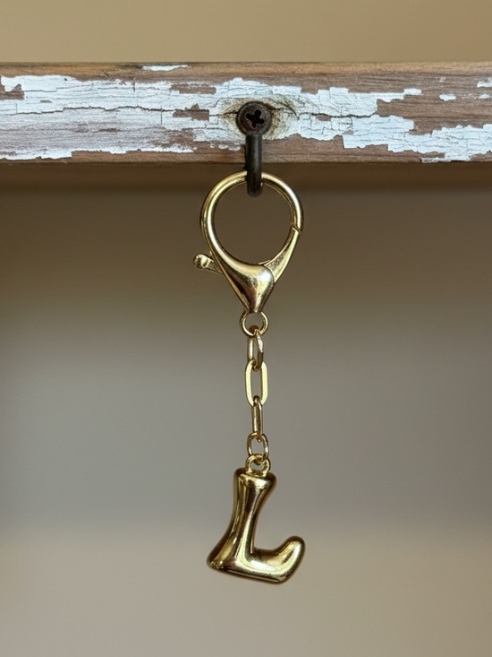 Handbags - Gold Letter Balloon Bubble Letter  L Charm Keychain - Gold Color